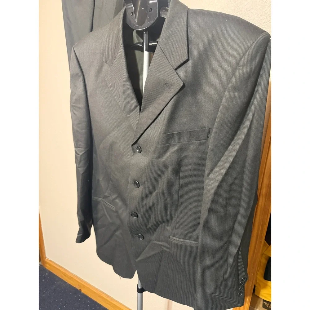 Albert Nipon Mens Wool Silk Suit‎ Charcoal Gray 4-Button Blazer Trousers Set